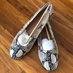 Square Toe Snake Embossed Leather Flats